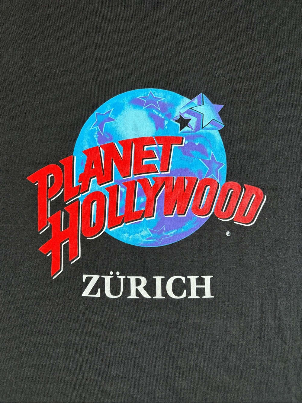 Planet Hollywood Zürich Graphic Tee -‎ Black with Red & Blue Print